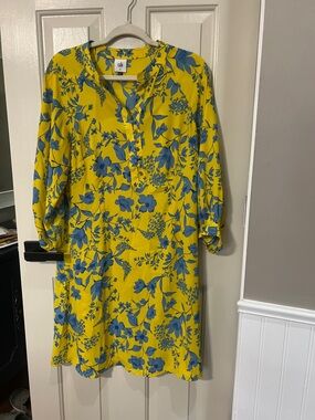 CAbi Yellow Dress with Blue Floral Print Midi